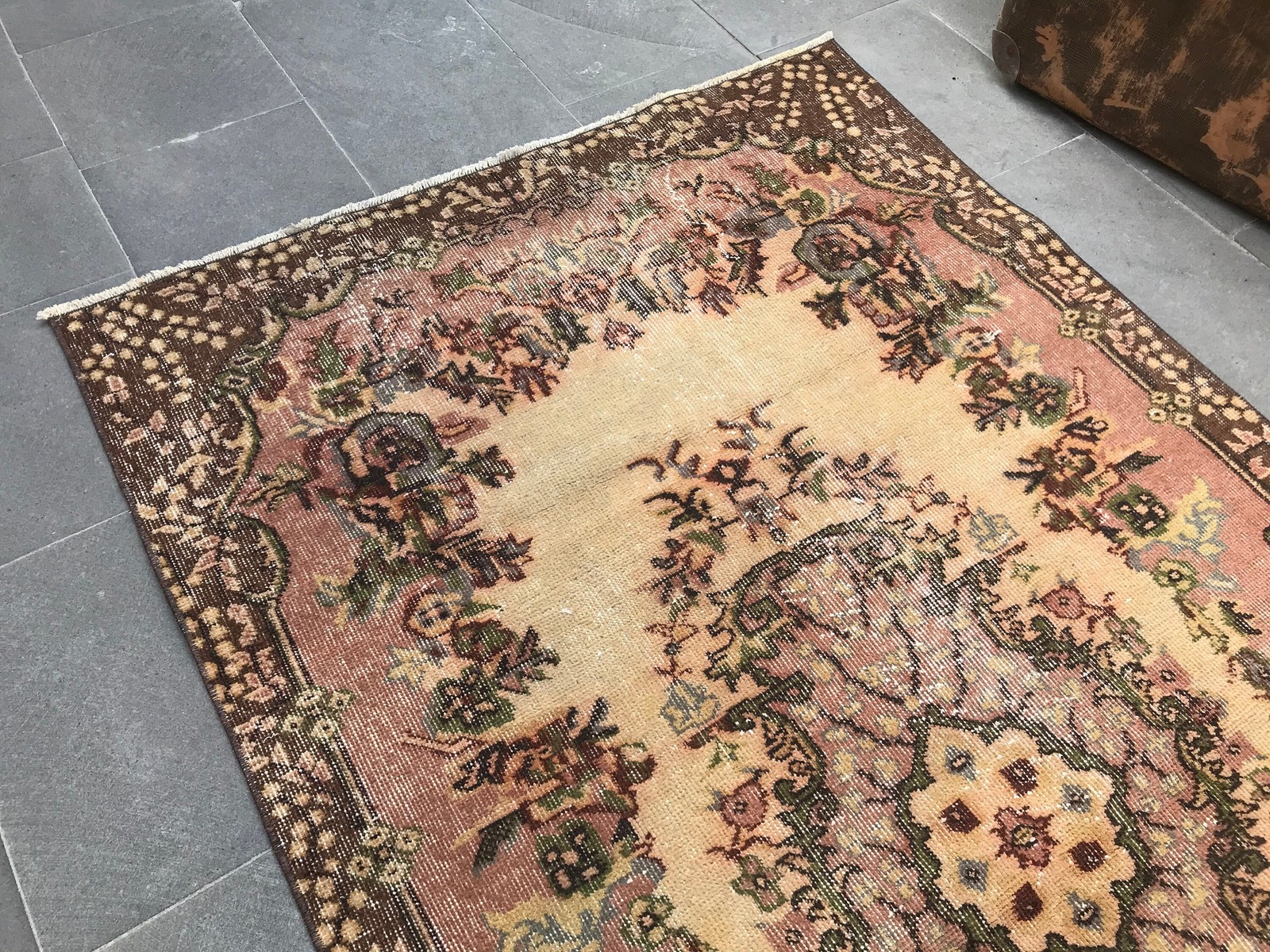 Vintage 3,7×6,6 ft Area Rug, Turkish Rug, Brown Moroccan Rug