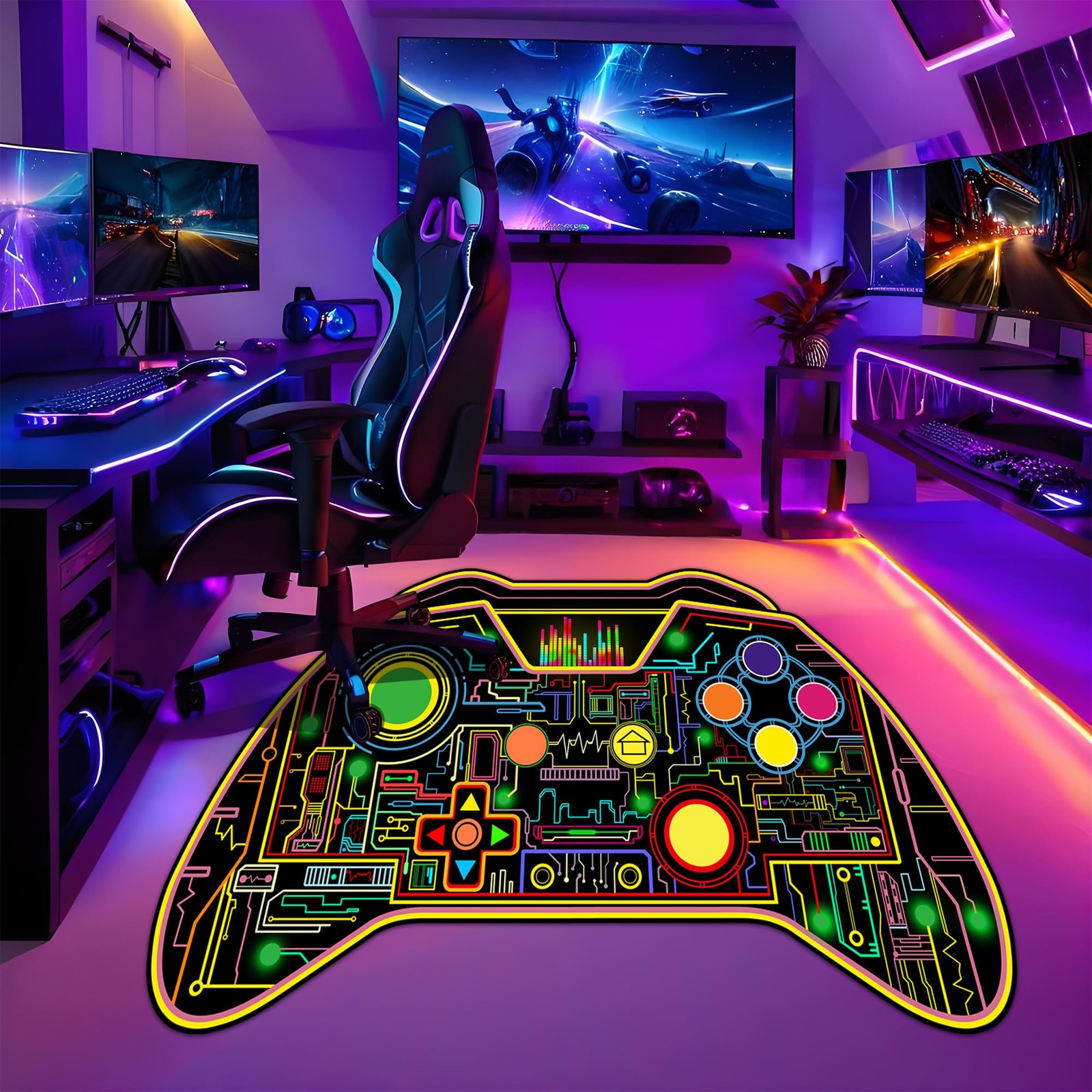 3×5 FT Gamer Rug Boys Gaming Colorful Controller Carpet Playroom Floor Mat