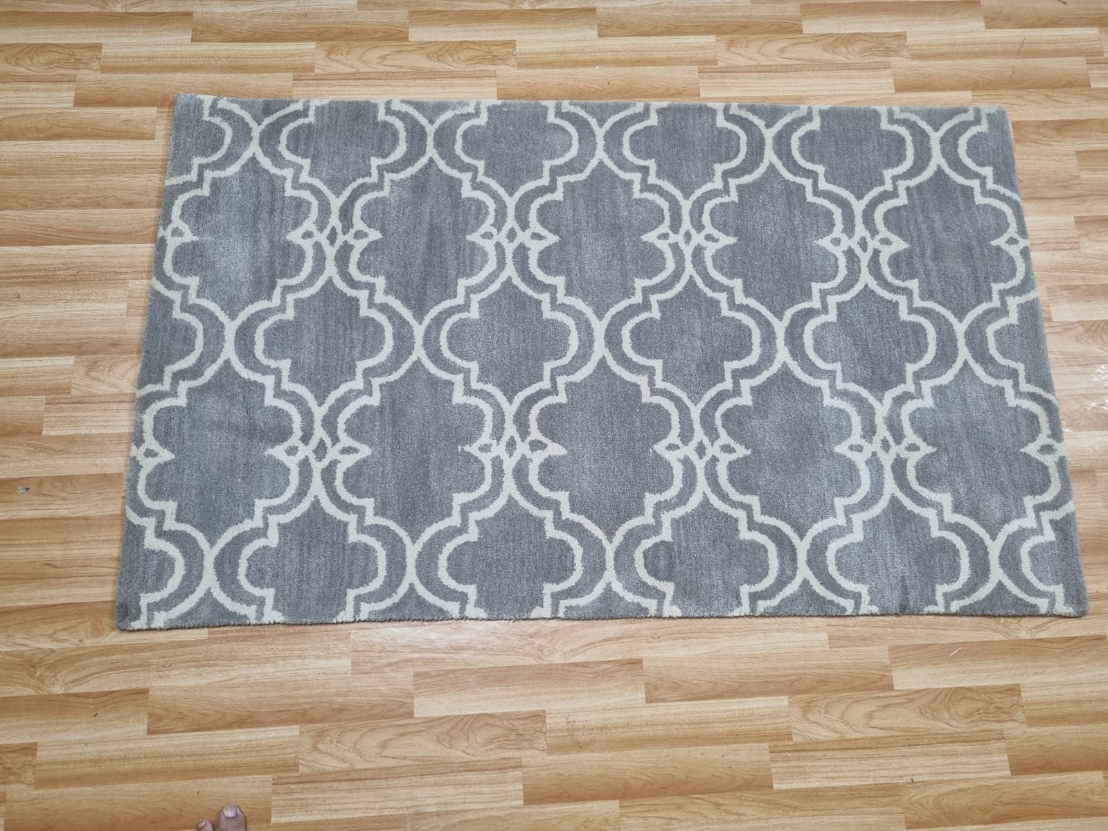 Gray Trellis Hand Knotted Oushak Wool Area Rug, Moroccan Lattice Design