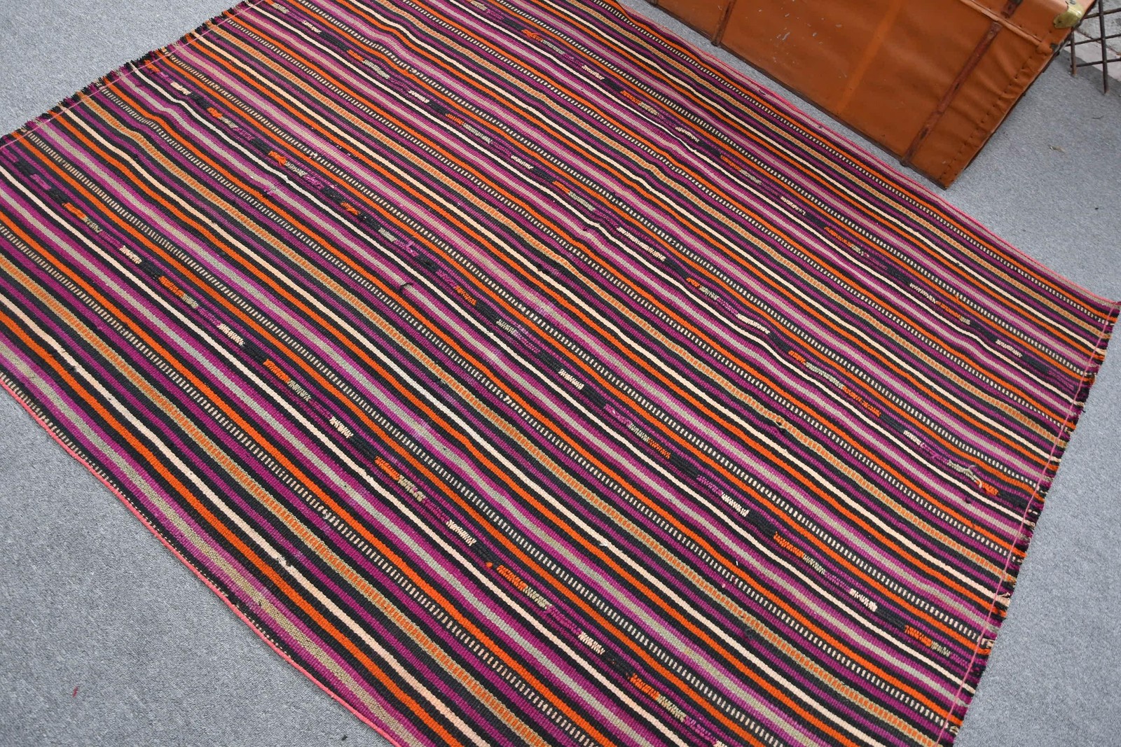 Vintage Rug, Area 5,3×6,46 ft Rug, Kilim Purple Check Rug
