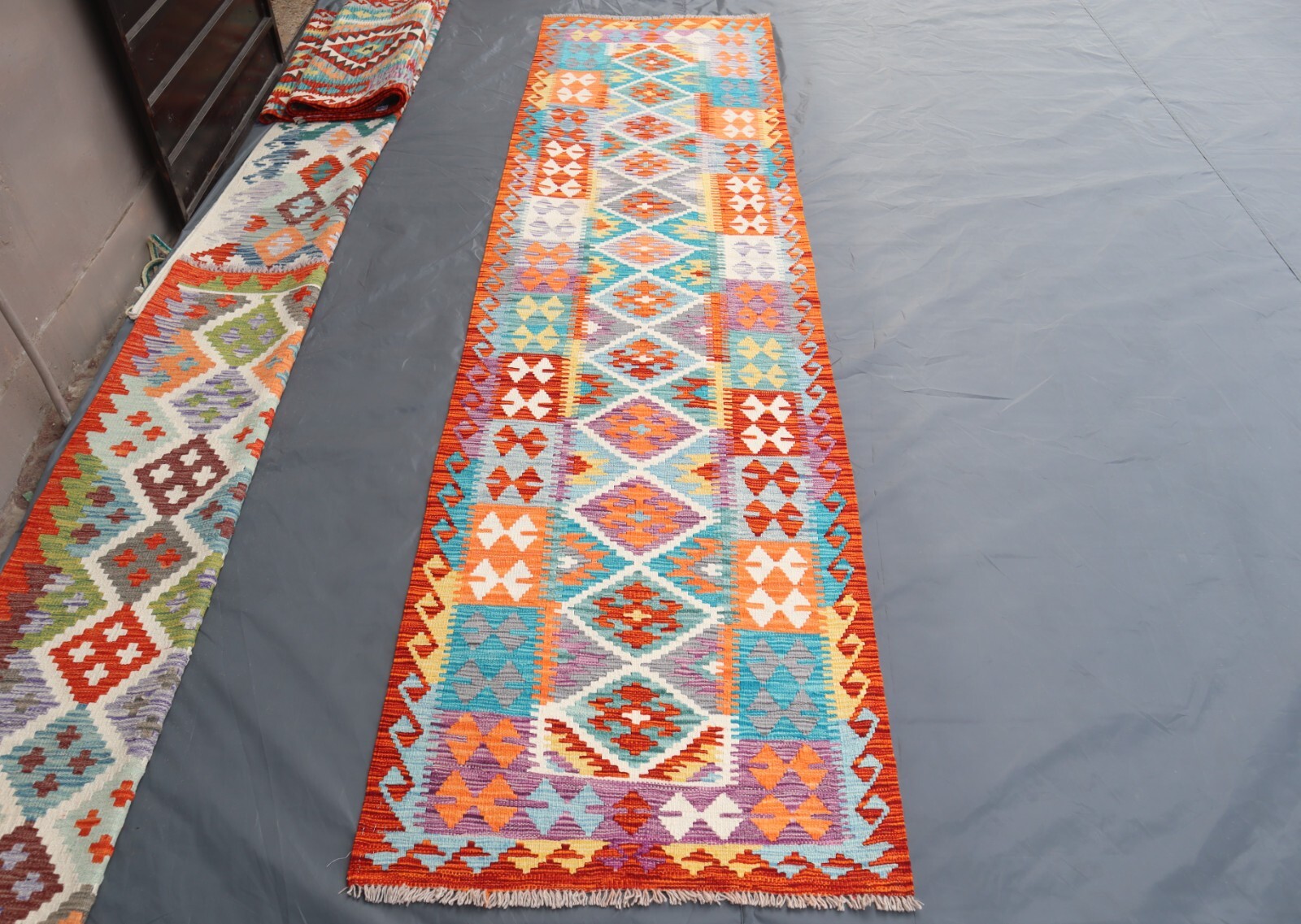 10 ft Long Runner Rug 3×10 Afghan Handmade Red Beige Blue Purple Kilim Runners