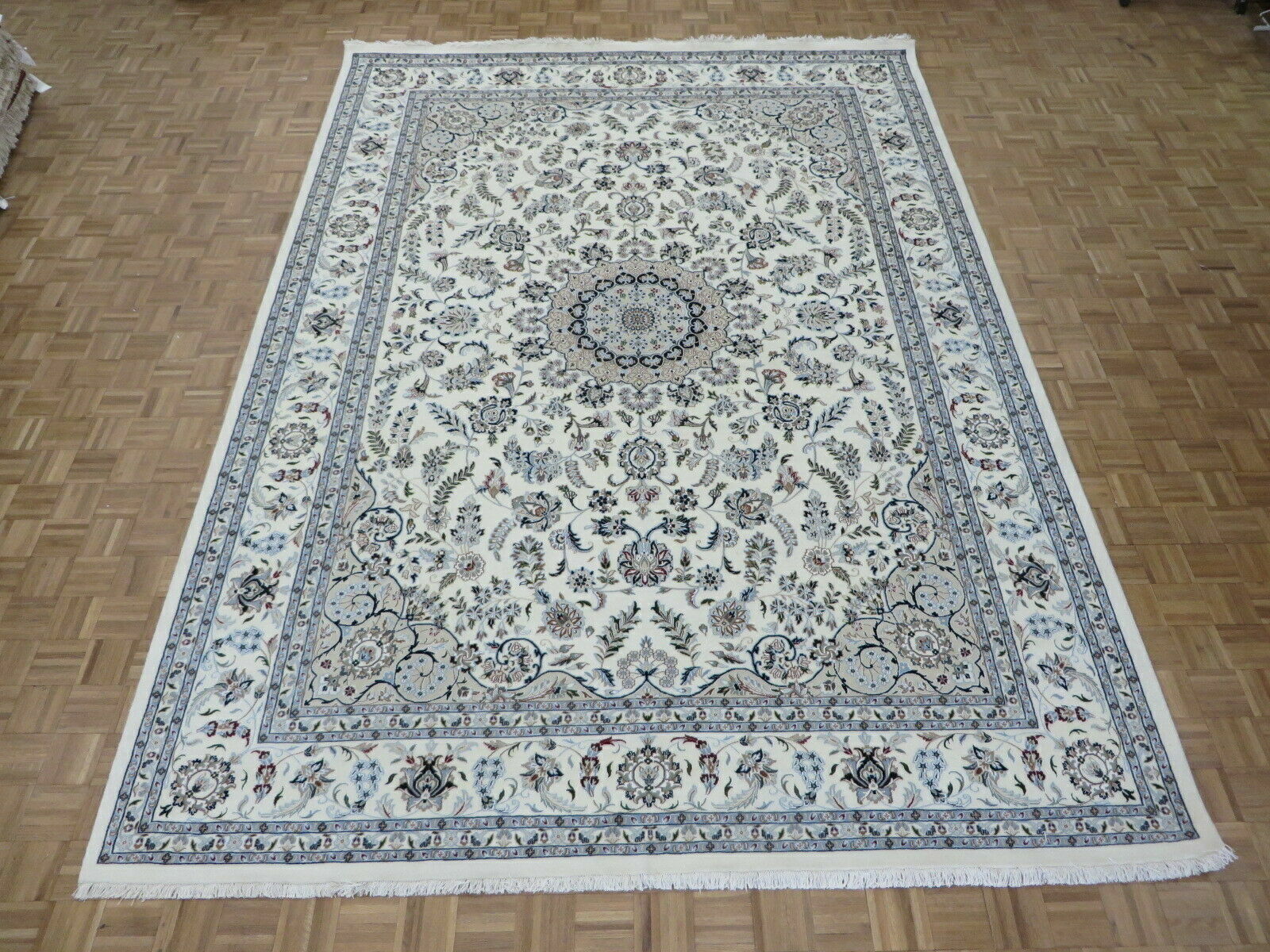 6’6 x 10 Hand Knotted Ivory Fine Nain With Silk Oriental Rug G6582