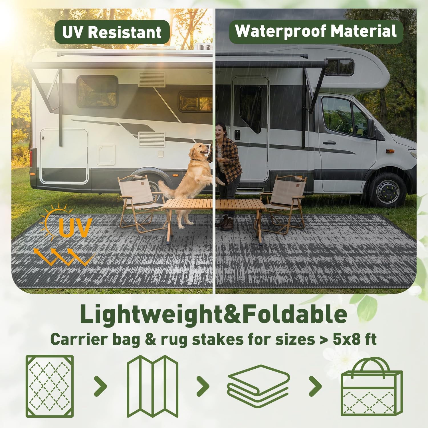 Outdoor Rug Waterproof 5×8 ft Outdoor Carpet Patio Rug Mat Reversible RV Camp…