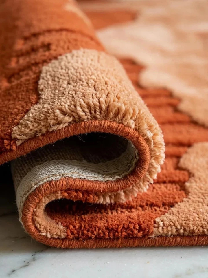 Modern Abstract Orange Wool Rug Terracotta Rust Hand Tufted Living Room Carpet