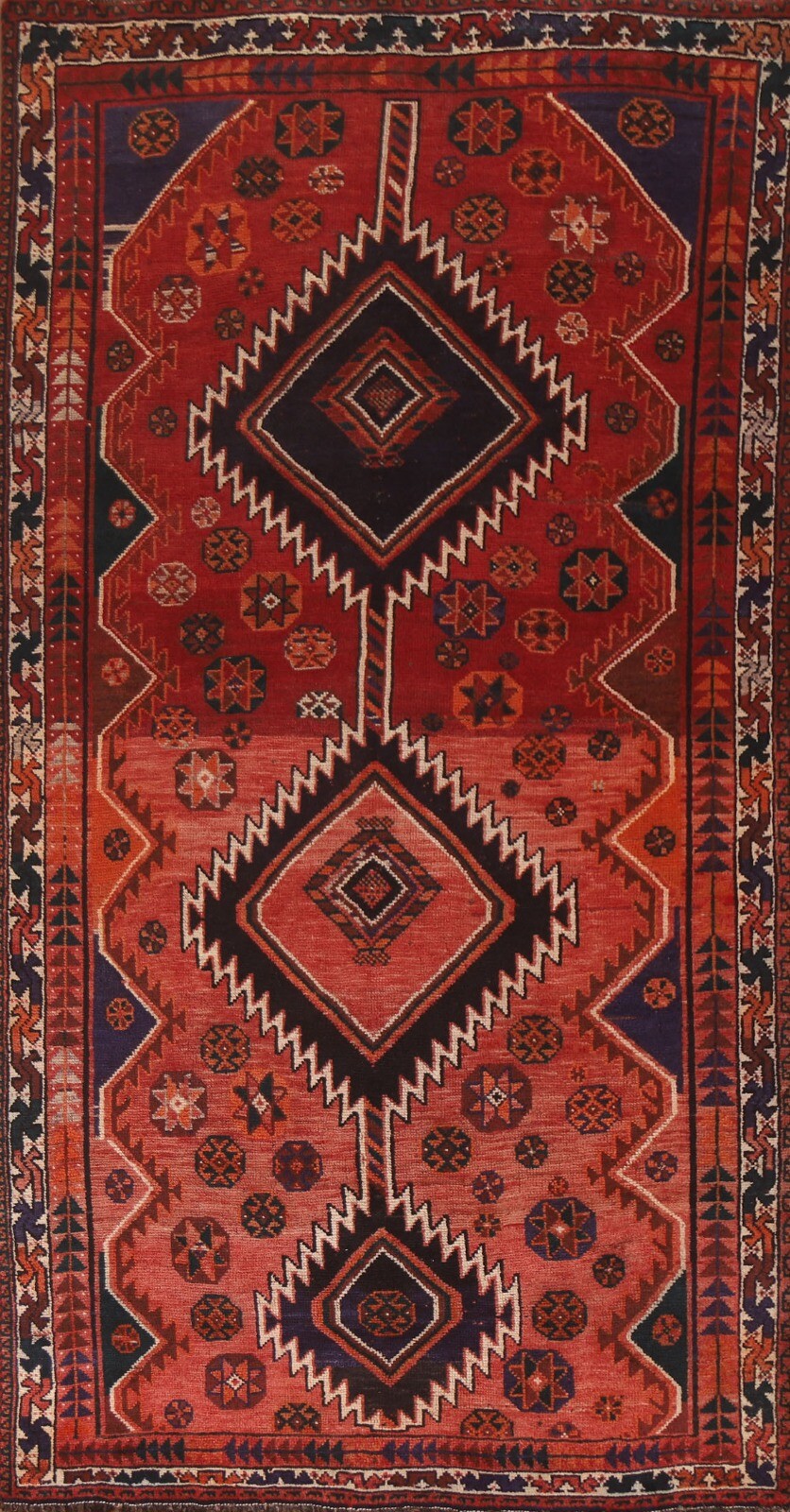 Geometric Traditional Vintage Red Rug 5×9 Wool Hand-knotted Nomadic Carpet