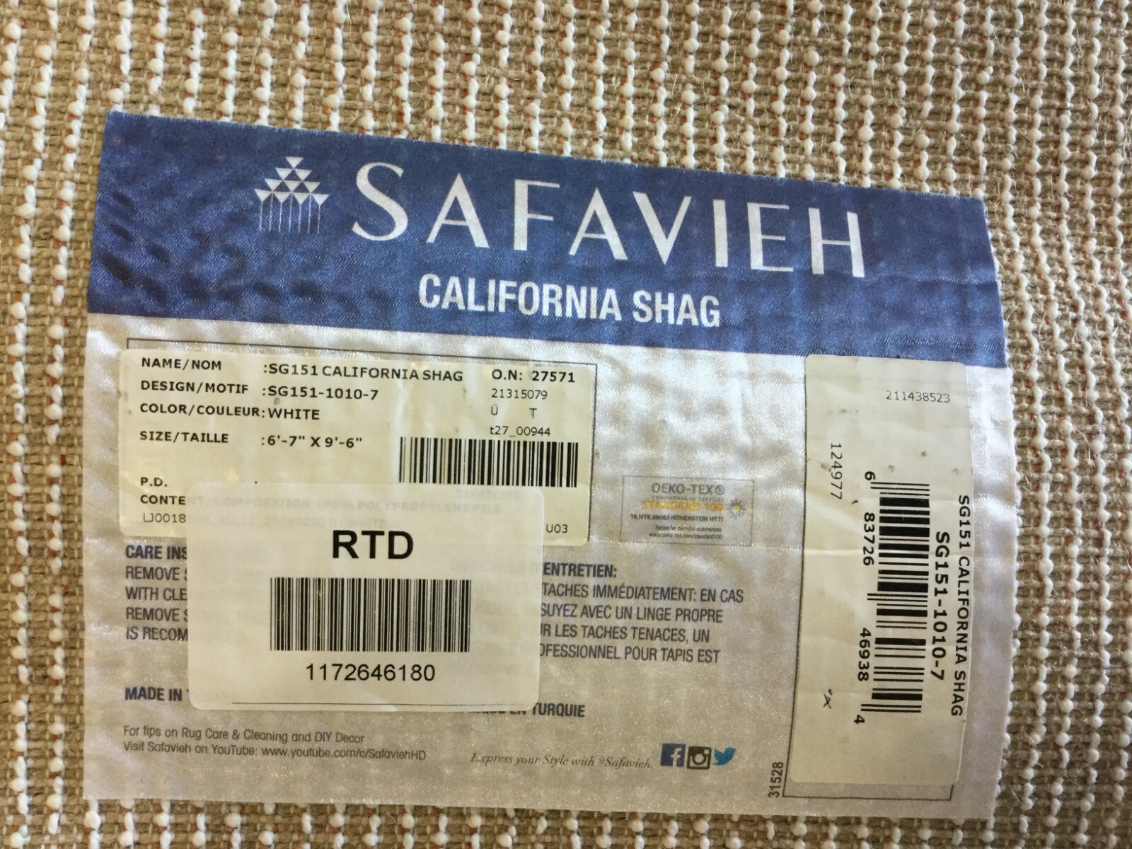 WHITE 6′-7″ X 9′-6″ Loose Threads Rug, Reduced Price 1172646180 SG151-1010-7