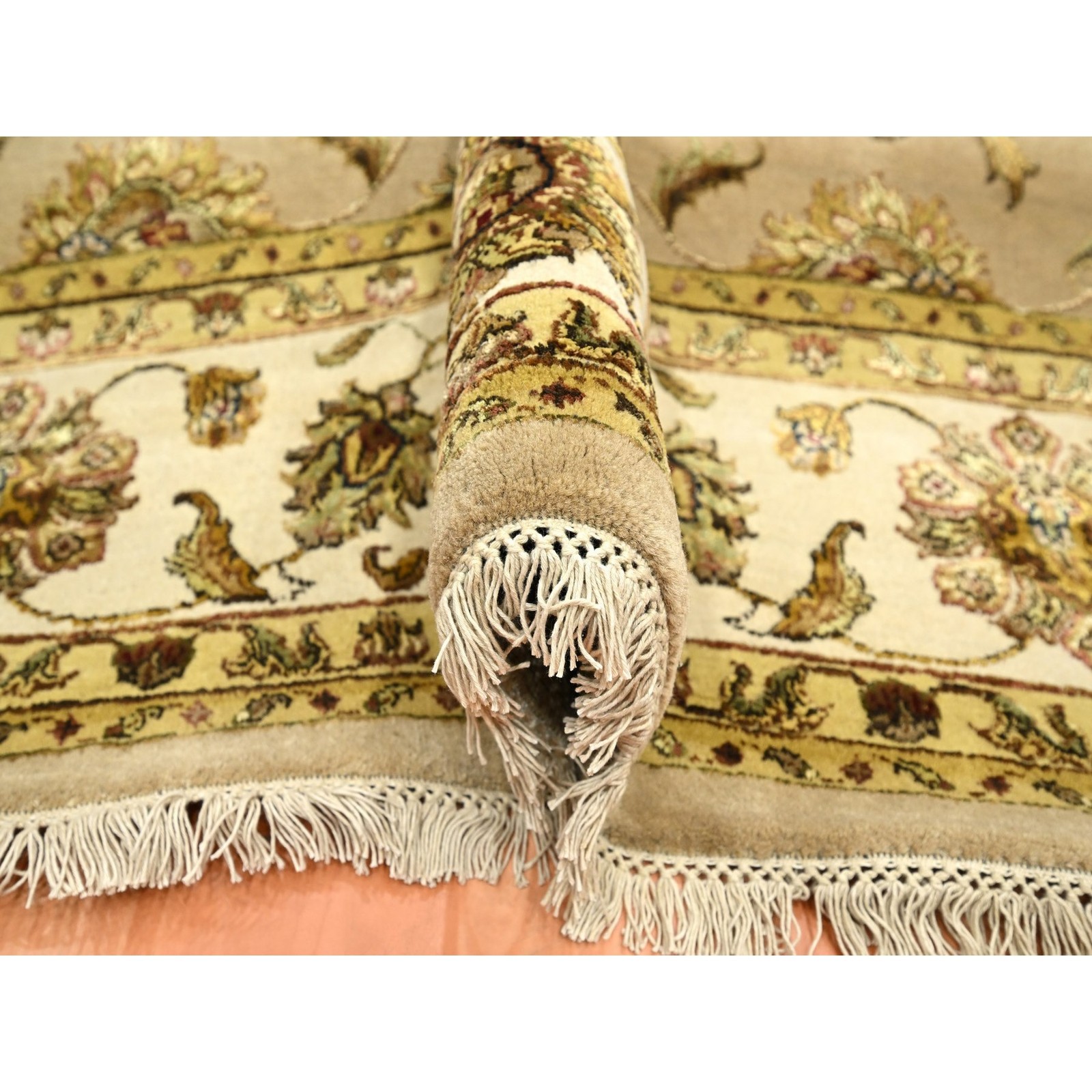 7’8″ x 9’10” Brown Rajasthan Leaf Design Hand Knotted Wool and Silk Rug R75586