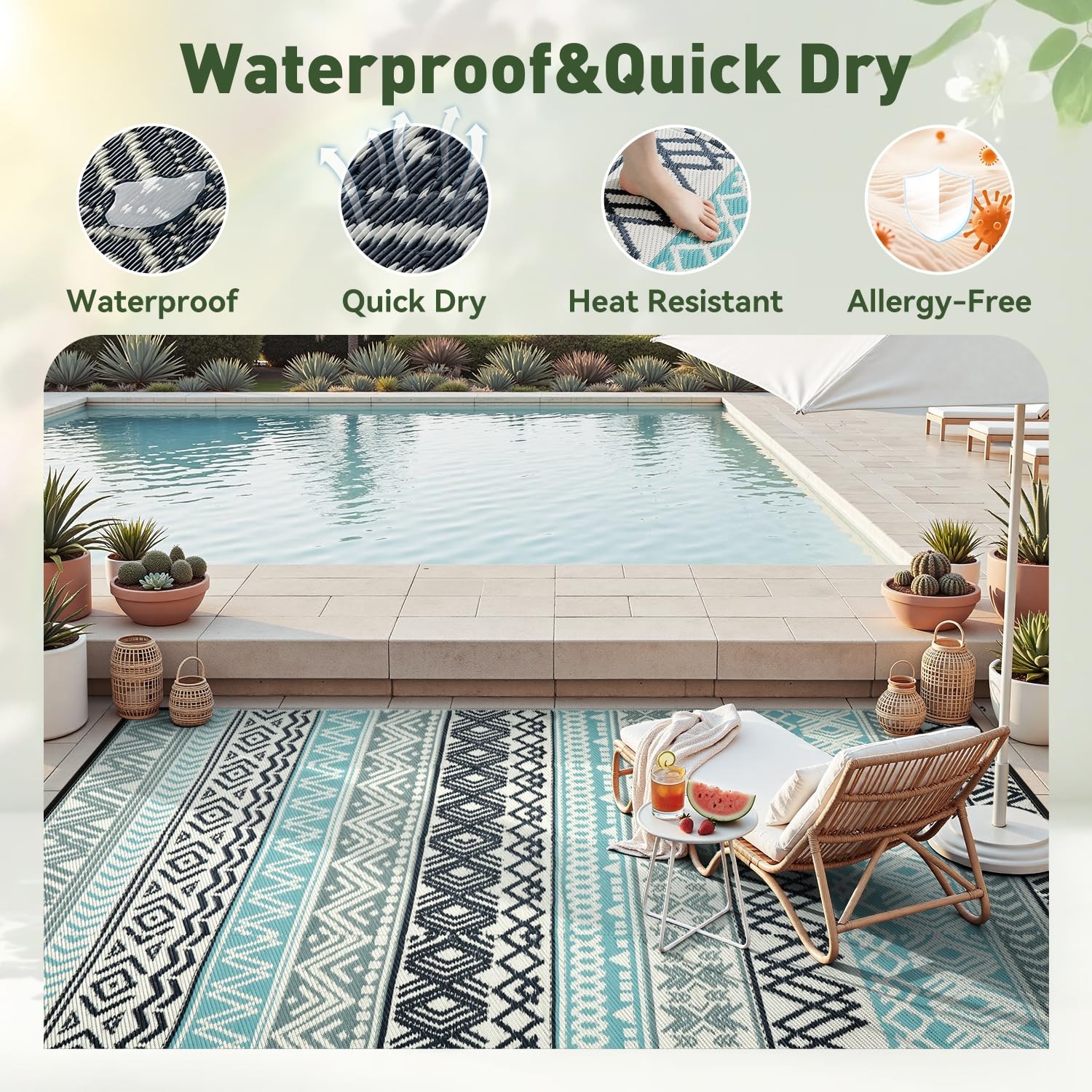 Outdoor Rug Carpet Waterproof-Patio Rug Mat 5×8 Reversible RV Outdoor Camping…