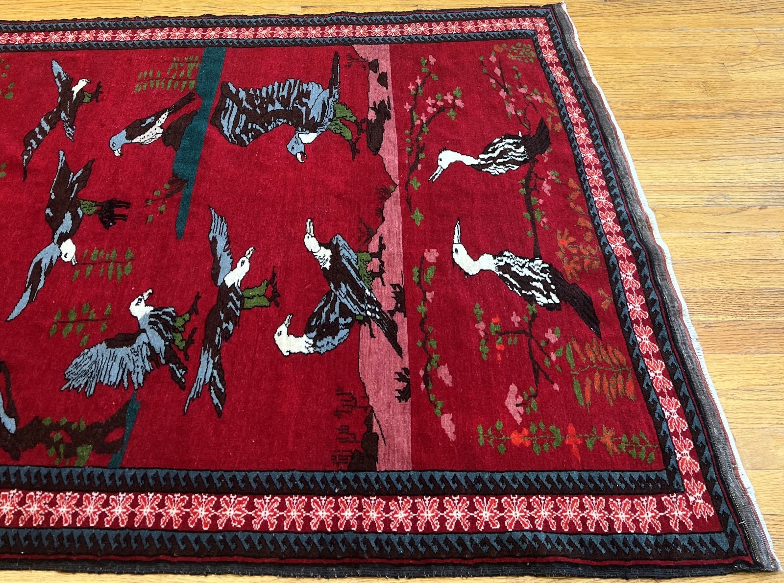 Hand Knotted 100% Wool Eagles Hunting Scene Animals Afghan Turkmen Rug 4′ x 6′