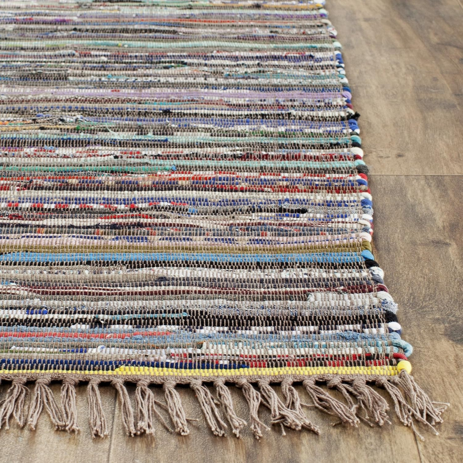 Rag Rug Collection Area Rug – 4′ Square, Rust & Multi, Handmade Boho Stripe Cott