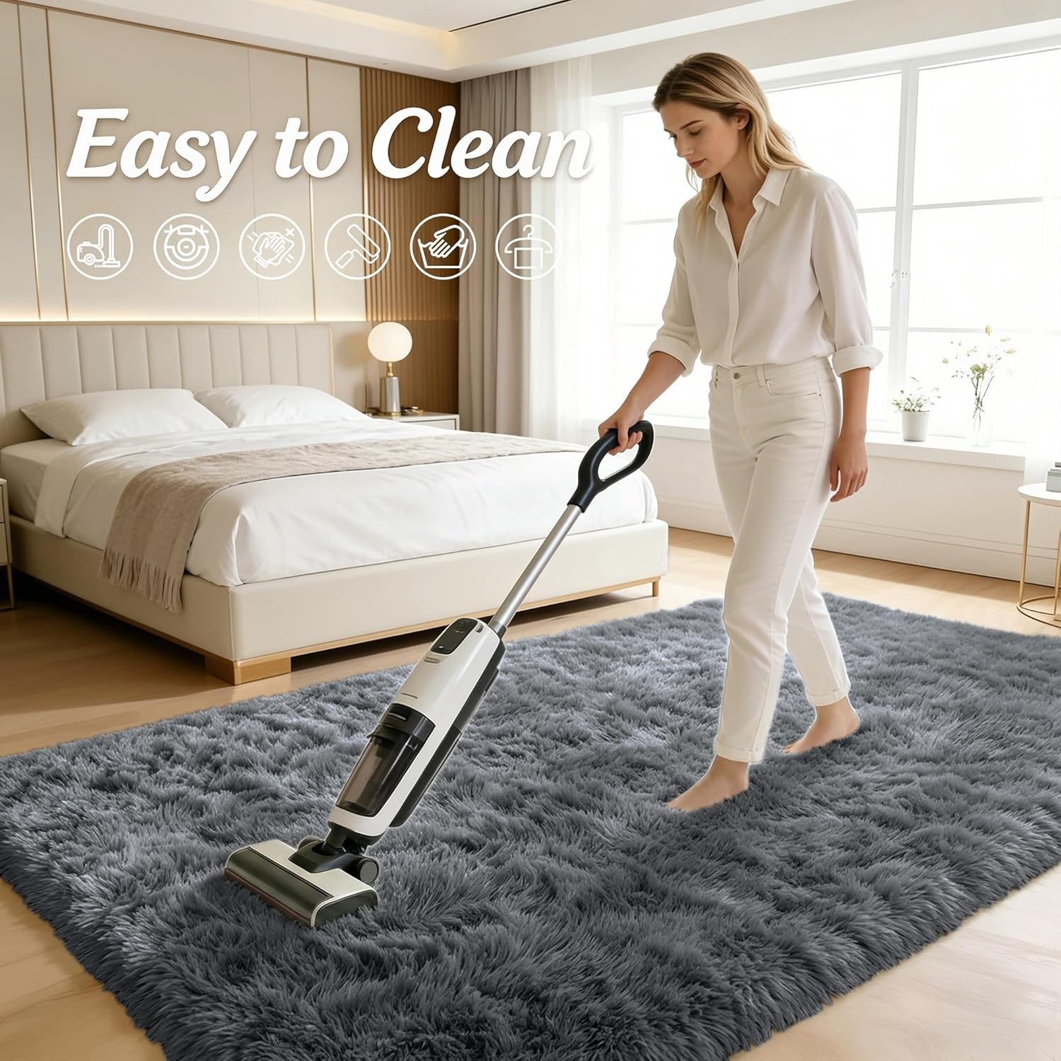 Area Rugs for Living Room Bedroom, Machine Washable 4×5.9 ft Soft Fluffy Shaggy