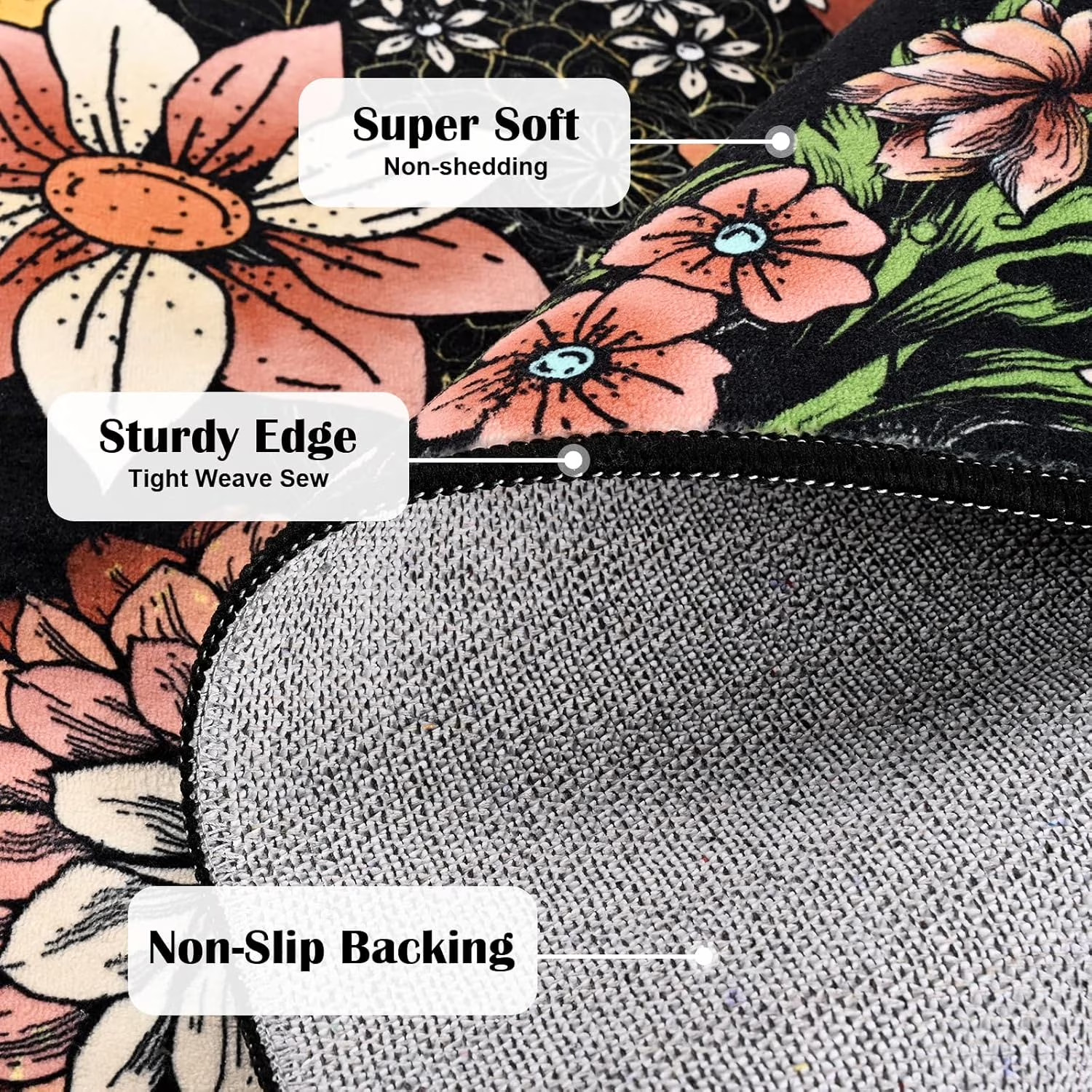 Boho Floral Area Rugs for Living Room 5X7, Washable Soft Faux Wool Rug Carpet fo