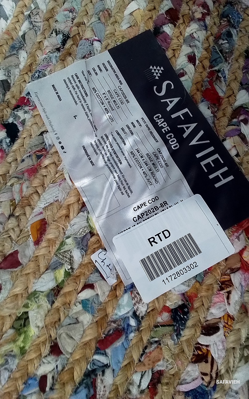 BEIGE MULTI 8′-0″ x 8′-0″ Broken Thread Rug, Reduced Price 1172803302 CAP202B-8R
