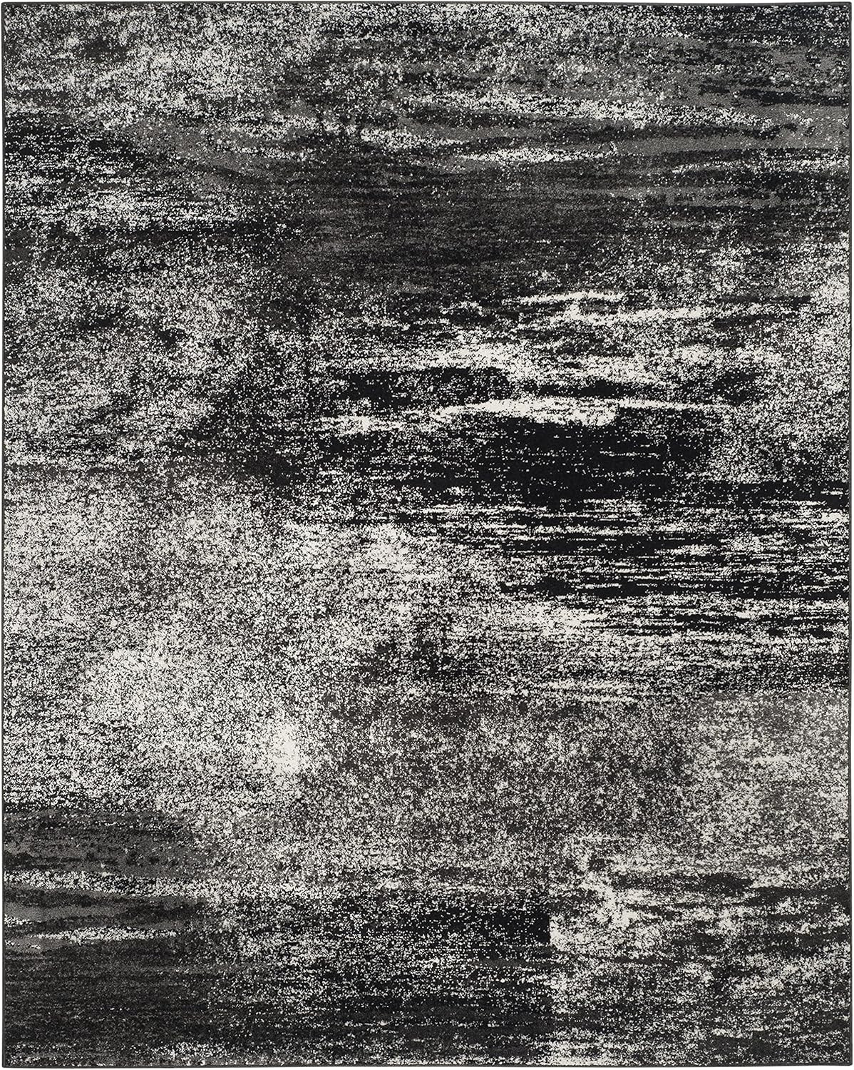 Modern Abstract Area Rug 9′ x 12′ – Silver & Black, Easy Care, Non-Shedding