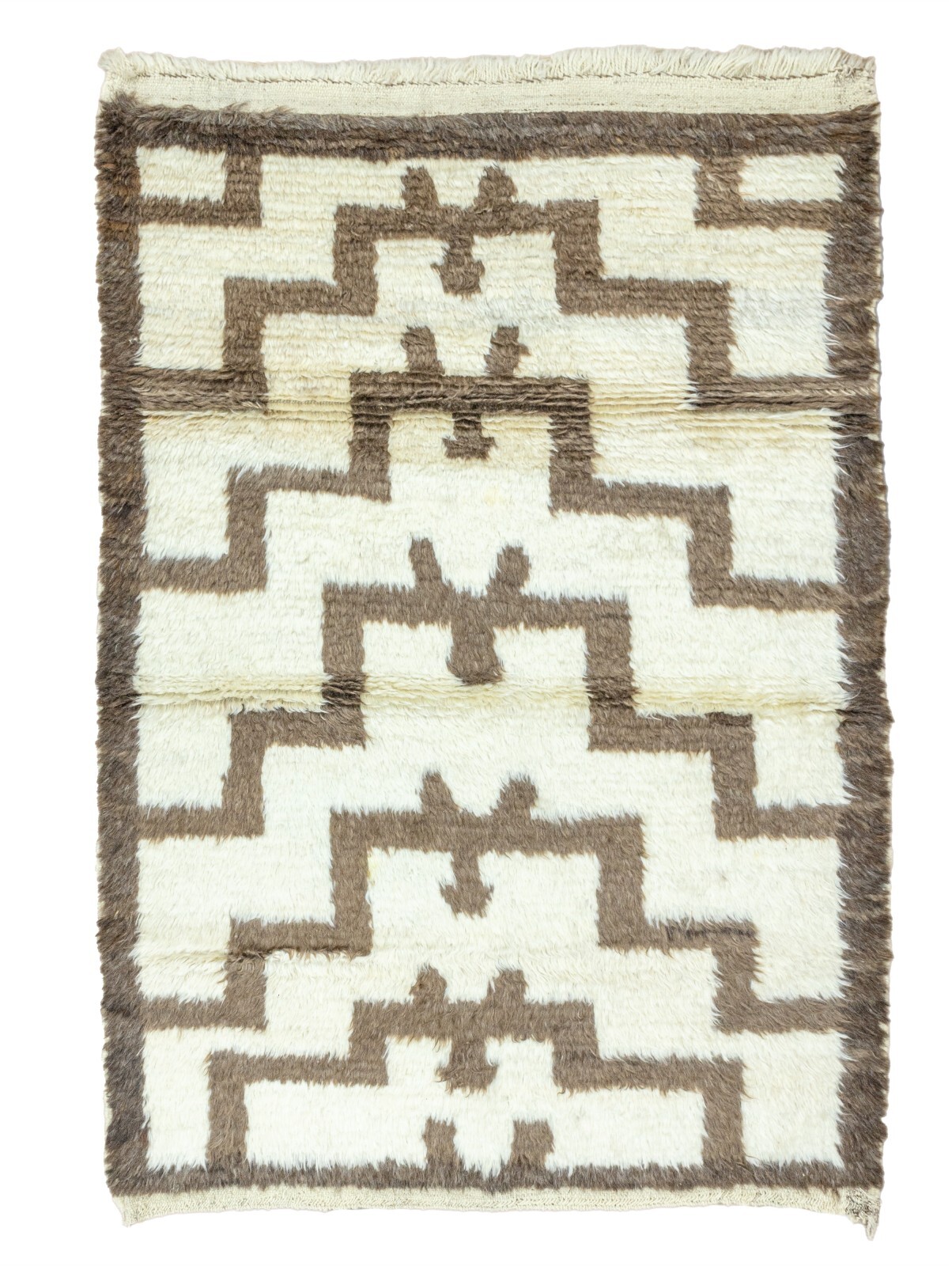 Artisan Crafted 3.8×5.7 ft Natural Cream Brown Shaggy Flokati Mohair Tulu Rug