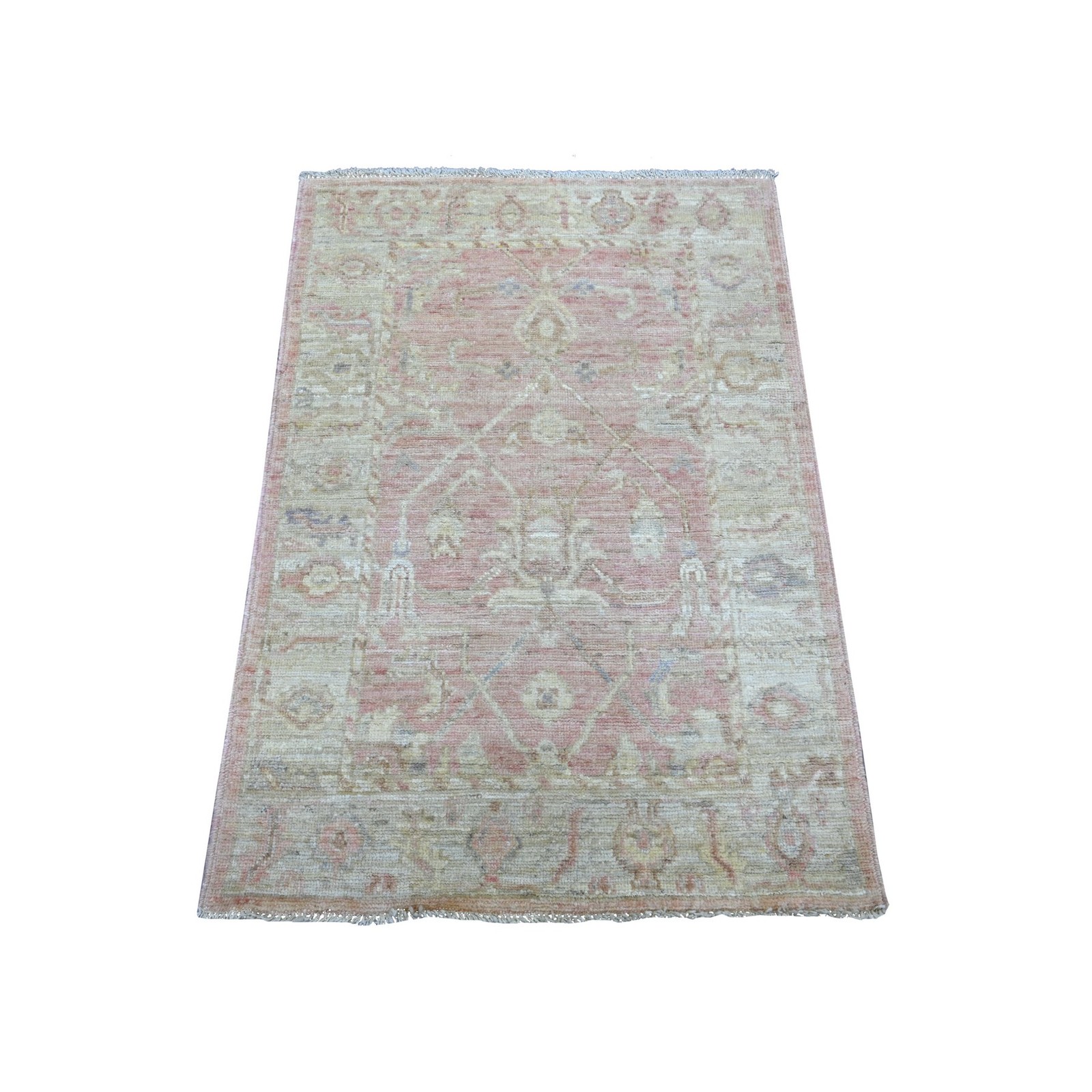 3’x4’2″ Pink Afghan Angora Oushak All Over Design Hand Knotted Wool Rug 22753