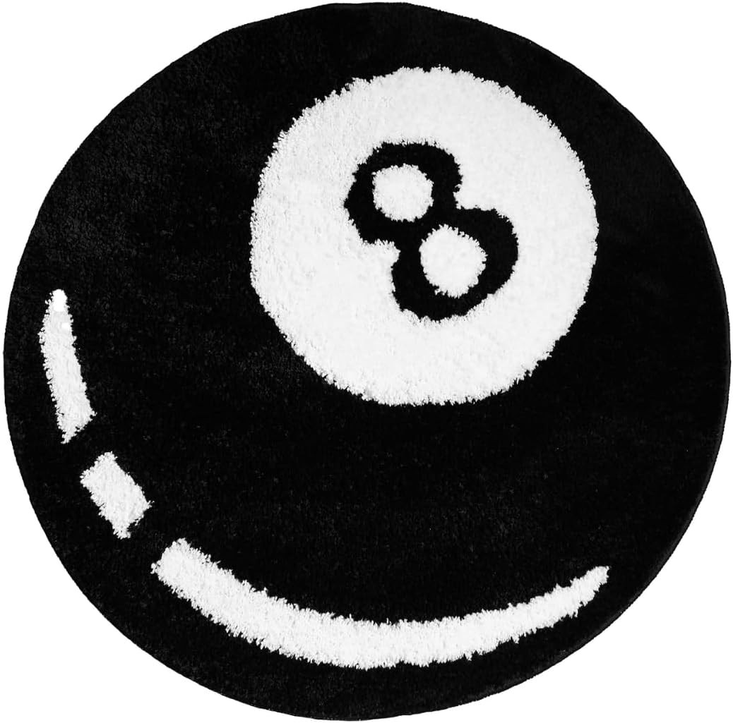 8 Ball Rug – 24 Inch White & Black Hypebeast and Aesthetic Rugs for Bedroom & Li