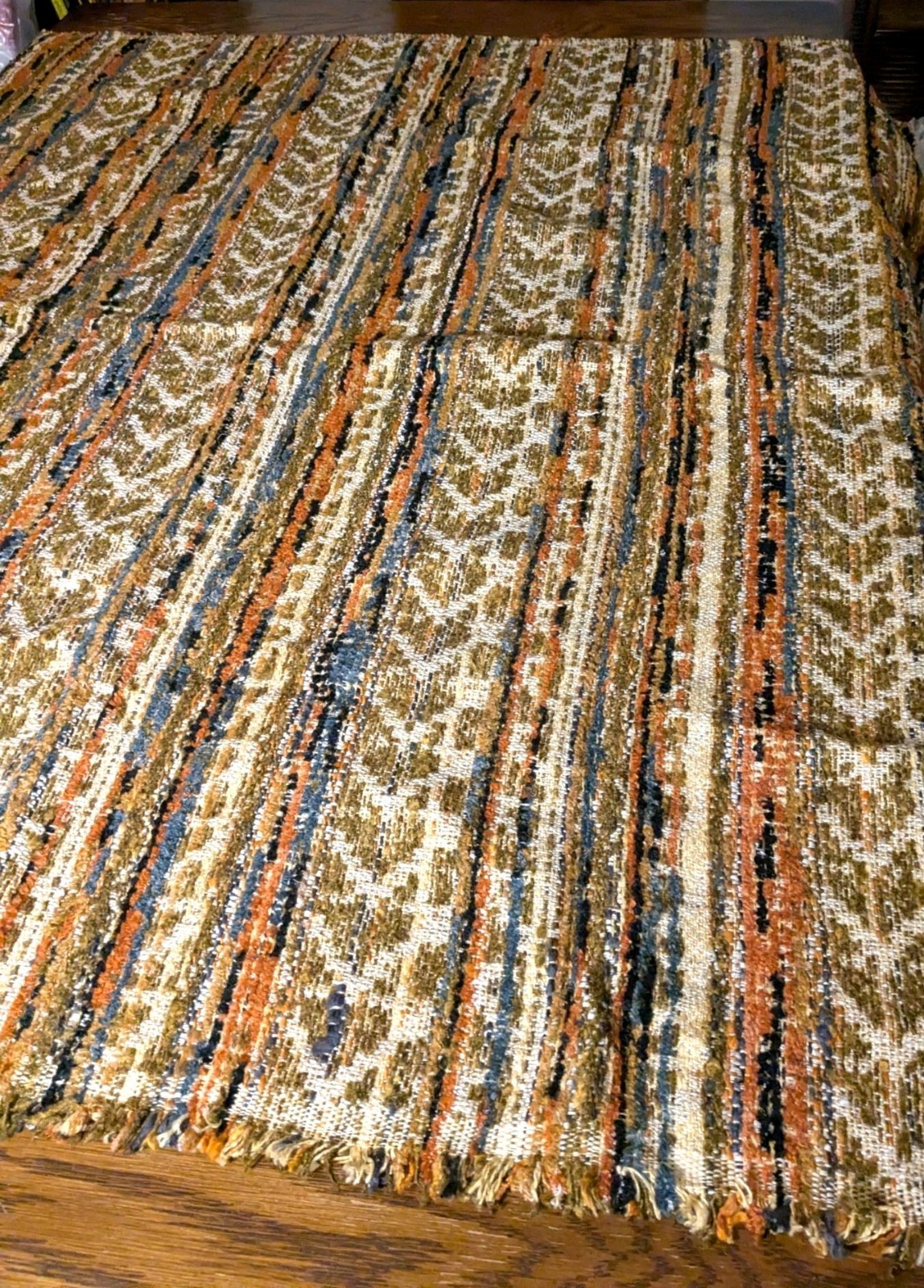 Handwoven Vintage Rug Earthy Tones Boho Chevron Stripes 60×48 Inches
