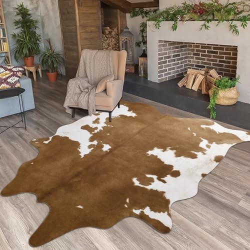 Luxury Faux Cowhide Rug 5.3×6.2 Ft – Western Cow 5.3×6.2 Feet Light Brown