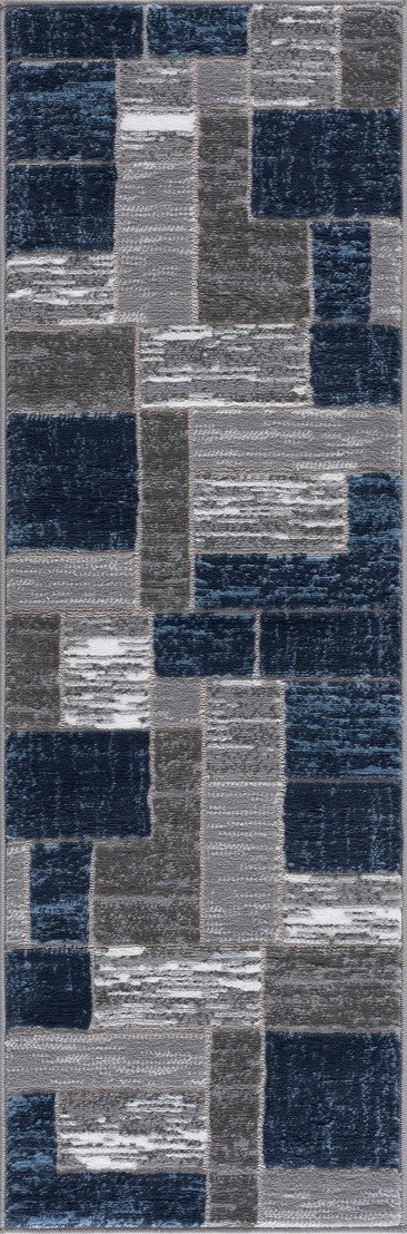 L’Baiet Verena Blue Geometric 2 ft. x 6 ft. Fabric Runner Rug