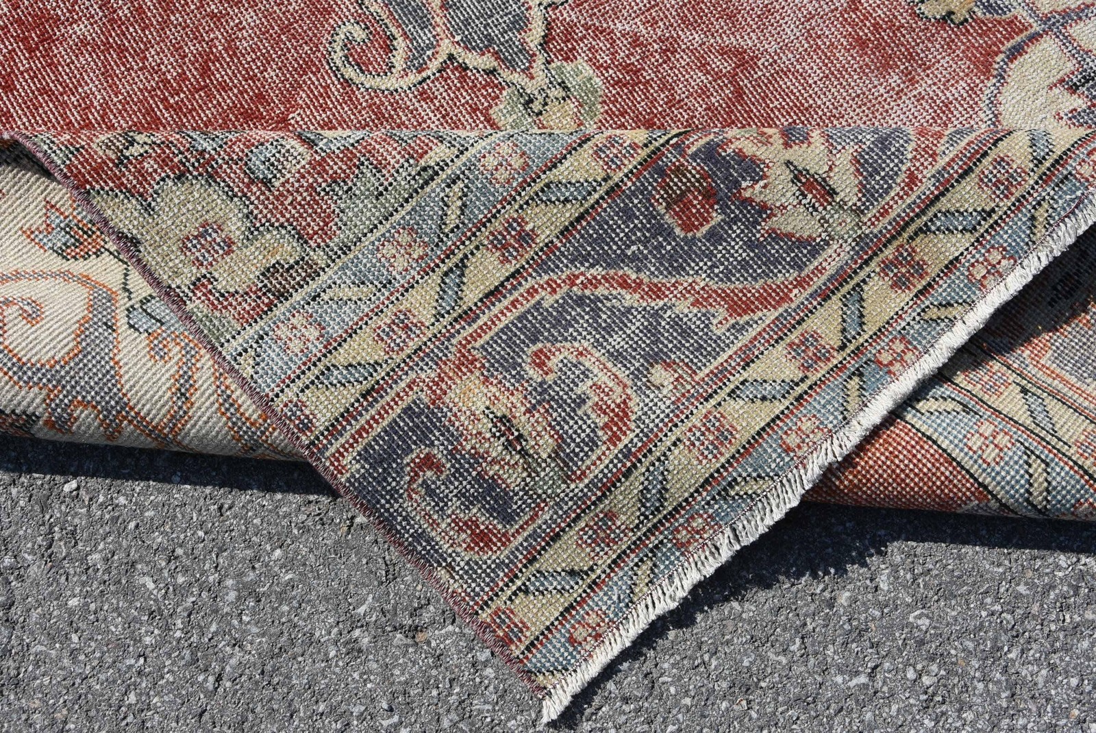 Vintage Turkish Rug, 4,6×11,3 ft Rug, Red Gray Camouflage Wool Rug