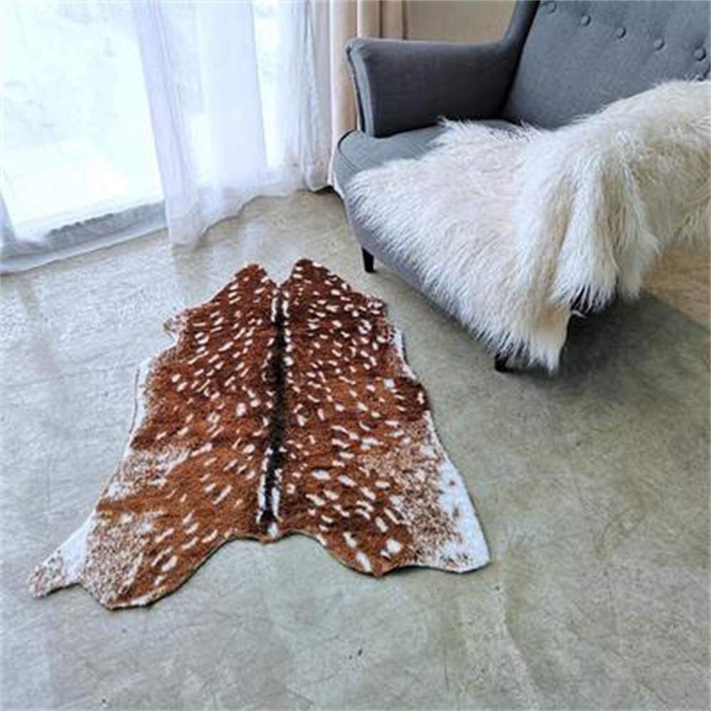 Faux Sika Deer Print Area Rug Animal Skin Hide Pelt Carpet Decor Mat 41.3×35.4in