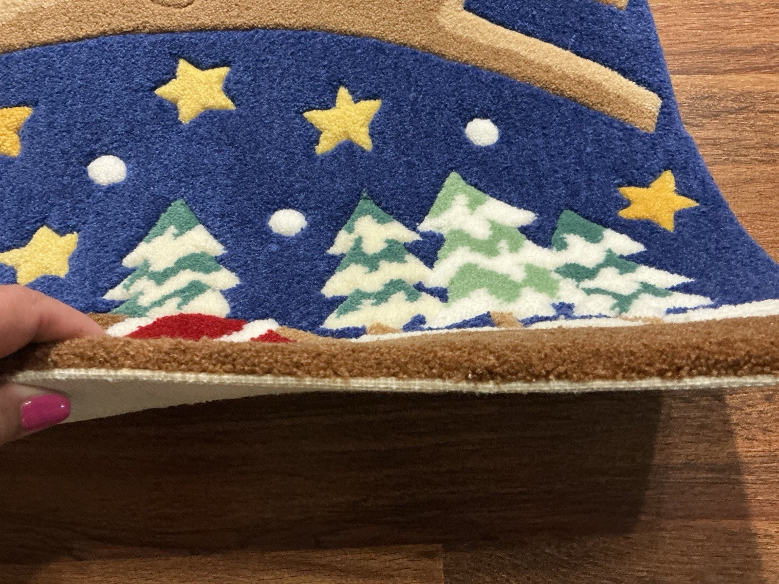 Beautiful Christmas SANTA RIDING A REINDEER STARRY NITE Thick Multicolor Rug