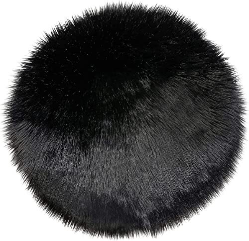 15.7 Inches Mini Round Faux Fur Sheepskin Area Rug, 1.3×1.3 ft Round Black