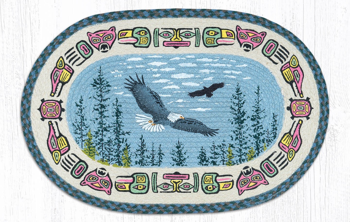 EAGLES IN FLIGHT 100% Natural Braided Jute Rug, 20″ x 30″ Oval, Earth Rugs
