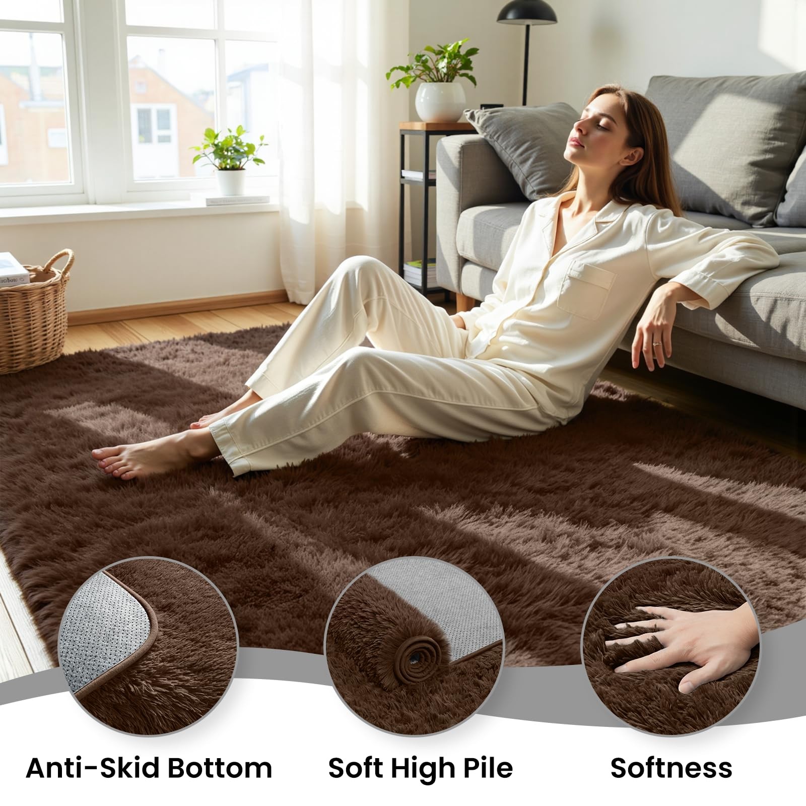 Oriannal 5’x8′ Brown Shag Area Rug