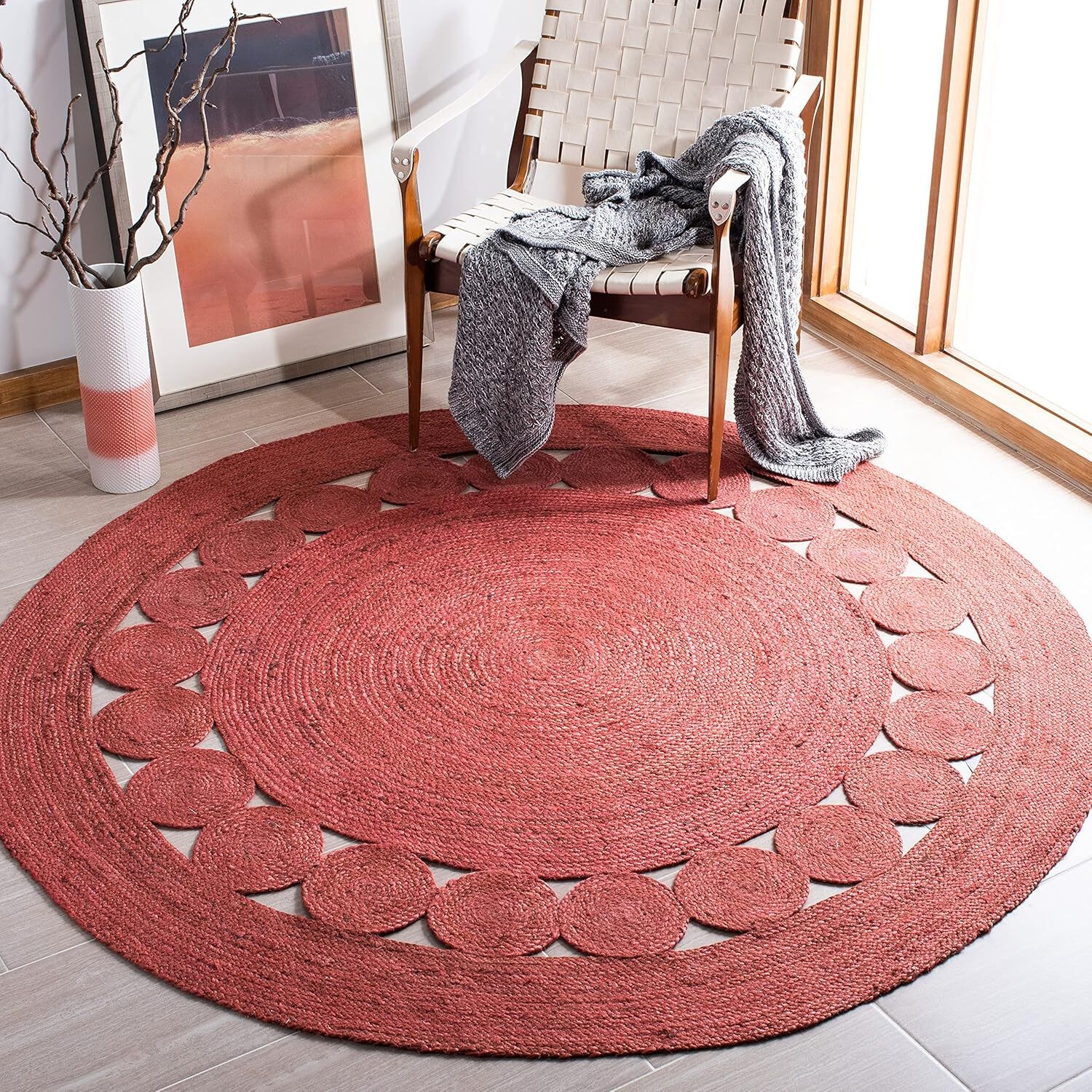 Round Jute Rug for Living Room | Handwoven Braided Area Rug | Available in Multi