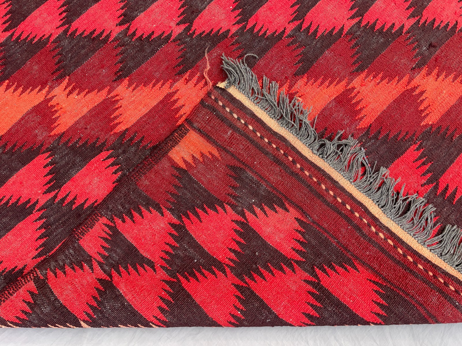 3’4 x 6’7 Ft Bold Afghan Ghalmori Tribal Kilim Rug Red Black Flatweave Carpet