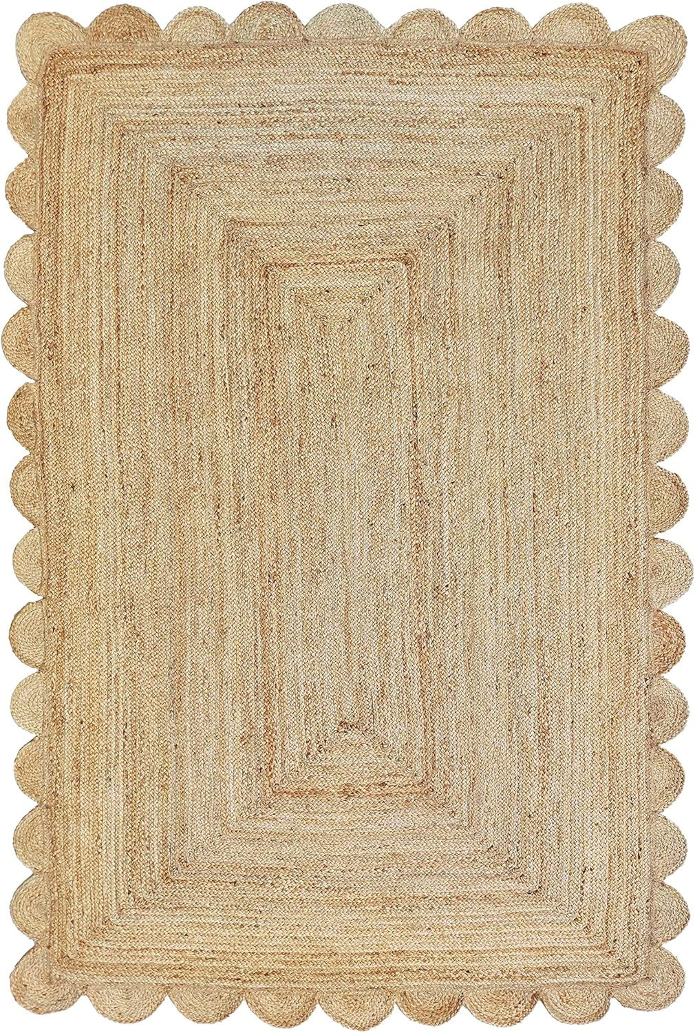 Gautam International Scalloped Natural Jute Area Rug, Natural Color (3’X5′)