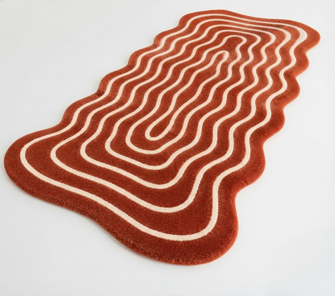 Handmade 3×8 Ft Wavy Abstract Area Rug Modern Wool Hallway Runner Custom Carpet