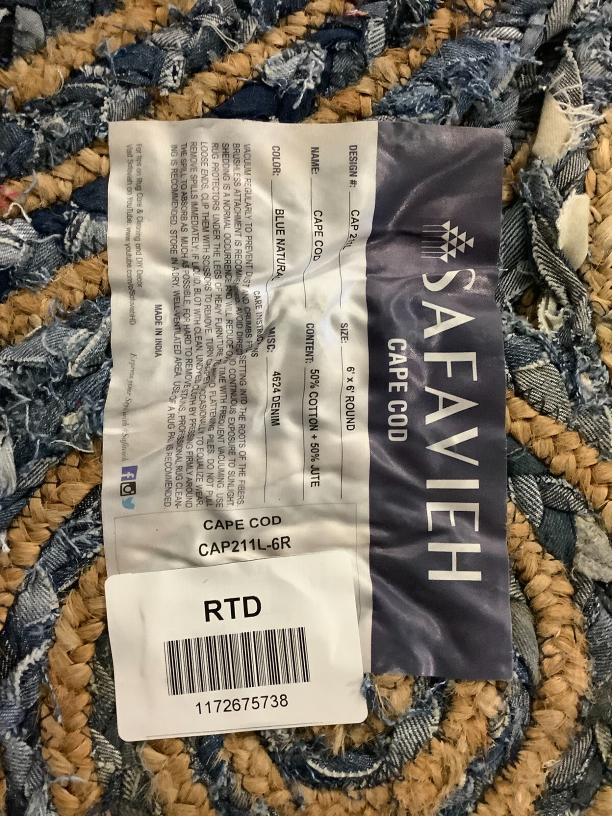 BLUE / NATURAL 6′-0″ x 6′-0″ Damaged Rug, Reduced Price 1172675738 CAP211L-6R