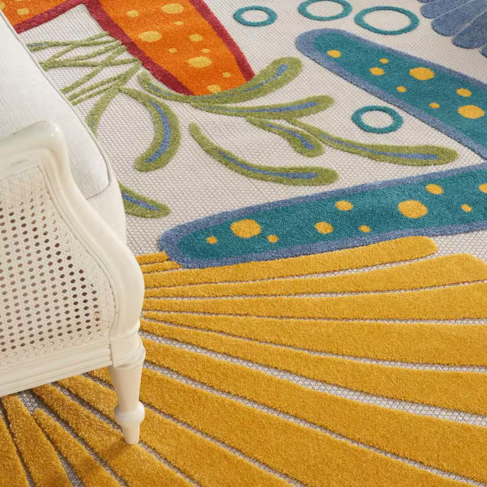 Aloha Multicolor 9 Ft. X 12 Ft. Nautical Contemporary Indoor/Outdoor Patio Area