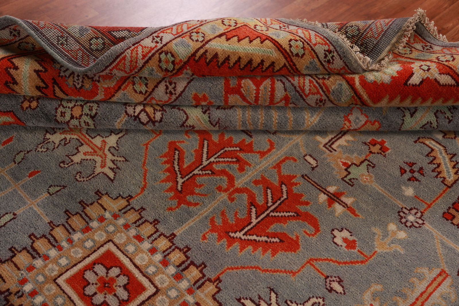 Bohemian Oushak Indian Living Room Rug Hand-Knotted Large Rugs 12×15 ft Grey
