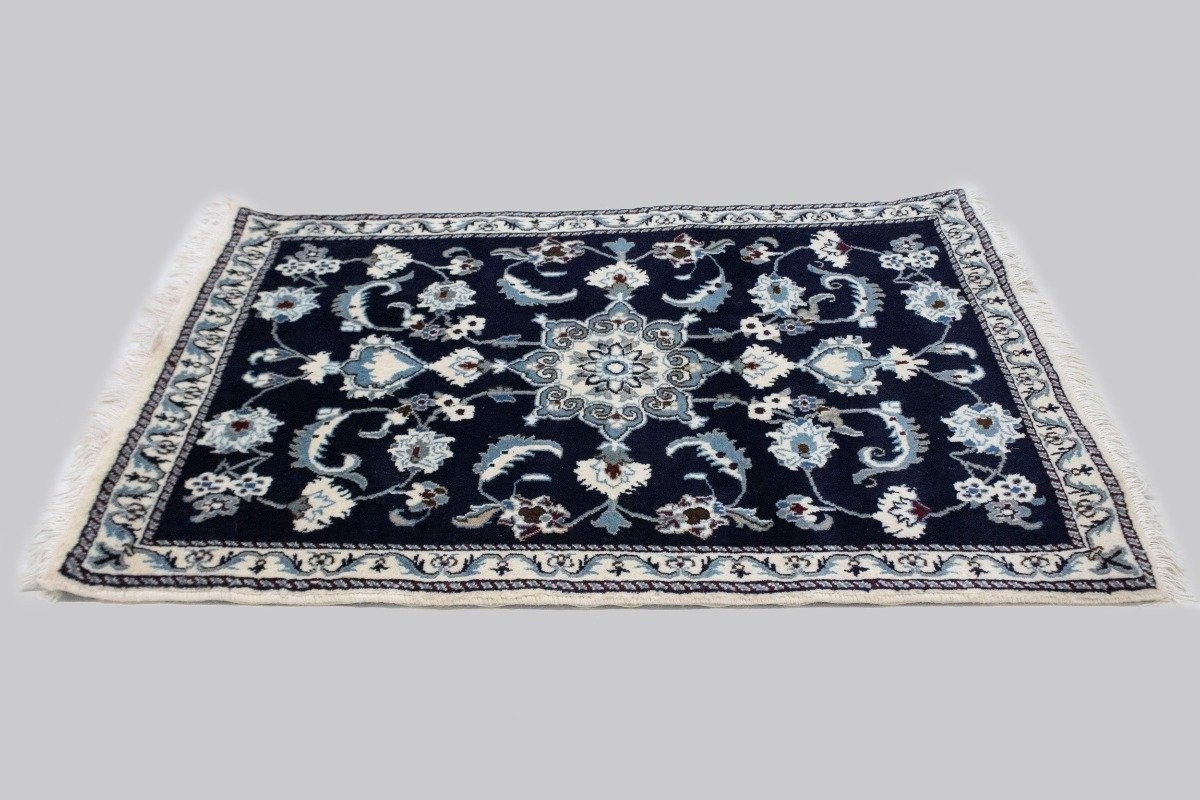 Hand-Knotted Navy Blue Classic Floral Oriental Rug Small Area Carpet 2’9X4’5 ft