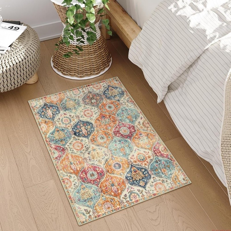 Soft Floral Area Rug Non-Slip Backing Machine Washable Safe Kids & Pets New