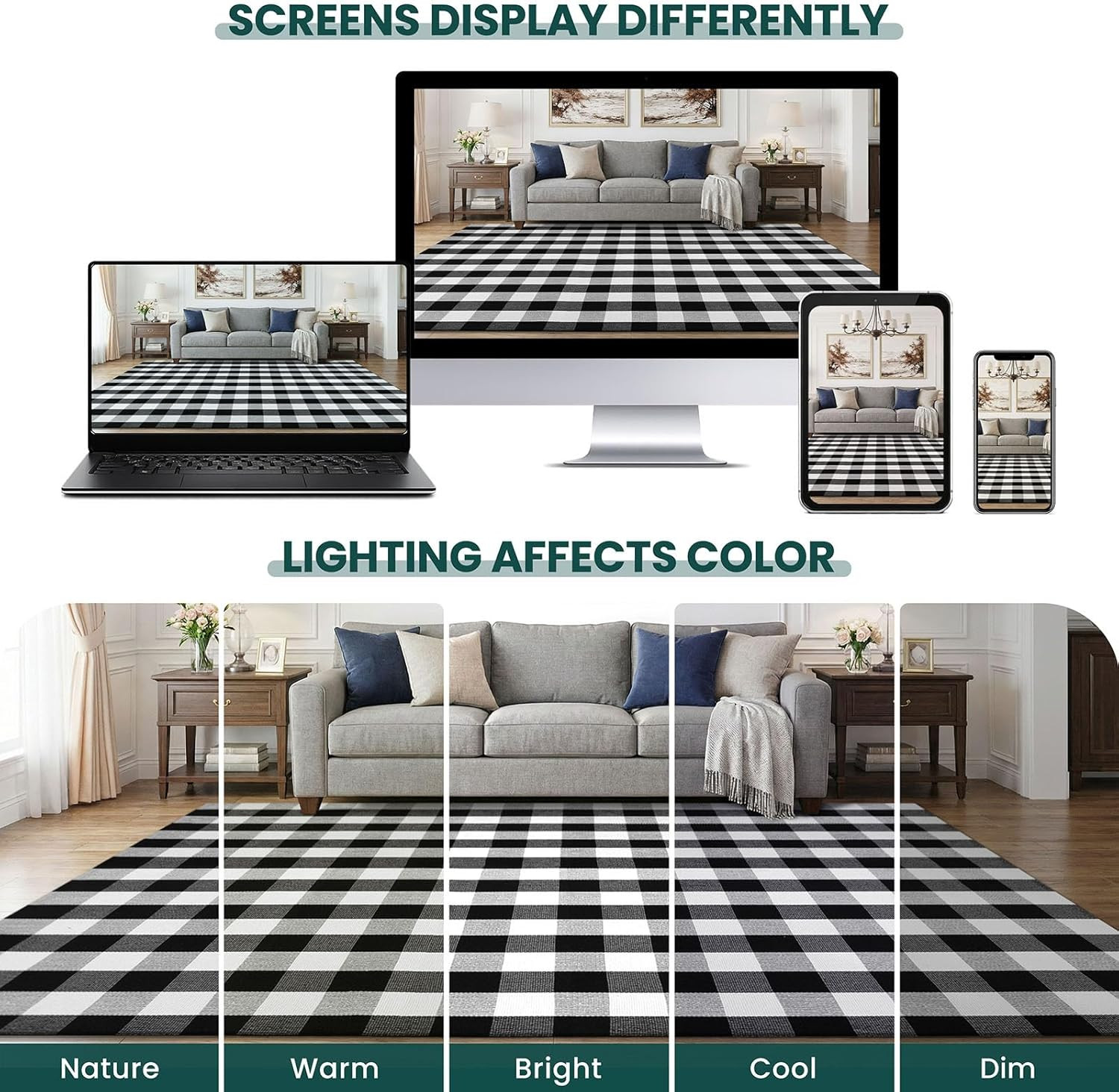 Buffalo Plaid Area Rugs 2X3 Ft Black and White Checkered Rug Washable