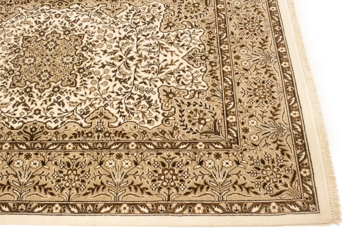 Vintage-Style Kirman Oriental Rug Cream & Brown Floral Handmade Carpet 4X6 ft