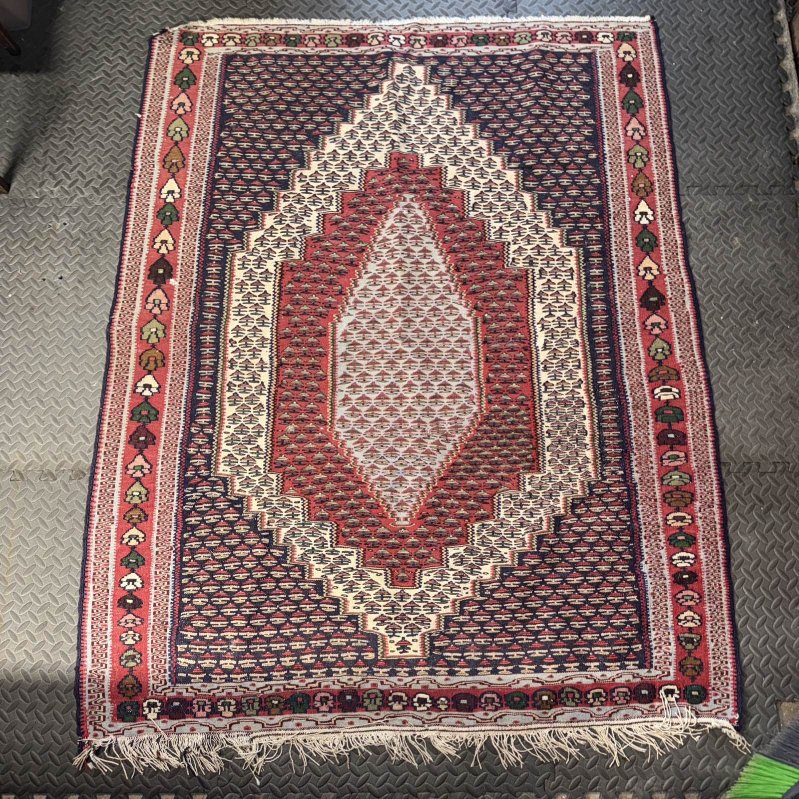 Tribal Traditional Geometric Kilim Area Rug Reversible Hand-Woven Carpet 4’x5’