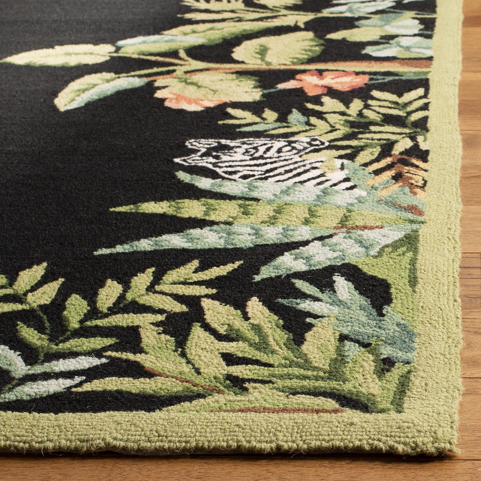 Chelsea Collection Accent Rug – 1’8″ x 2’6″, Black & Green, Hand-Hooked Frenc…