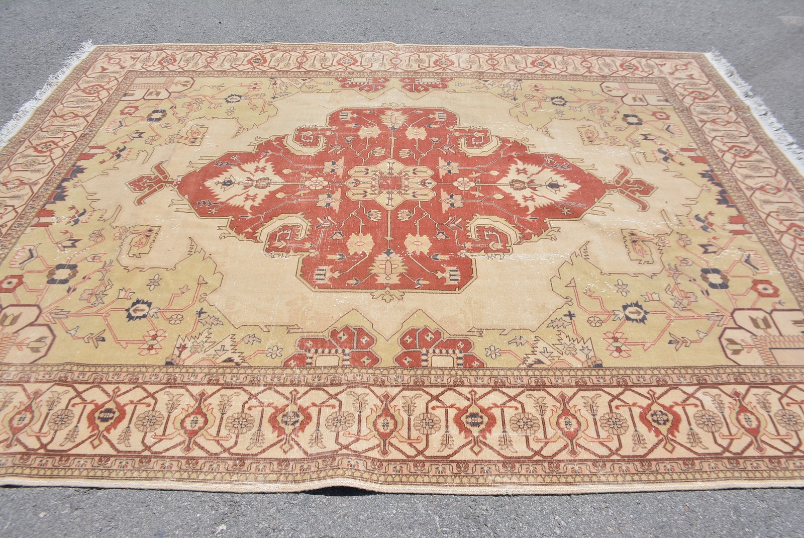 8,2×10,7 ft Oversize Turkish Vintage Rug, Red Floral Wool Rug