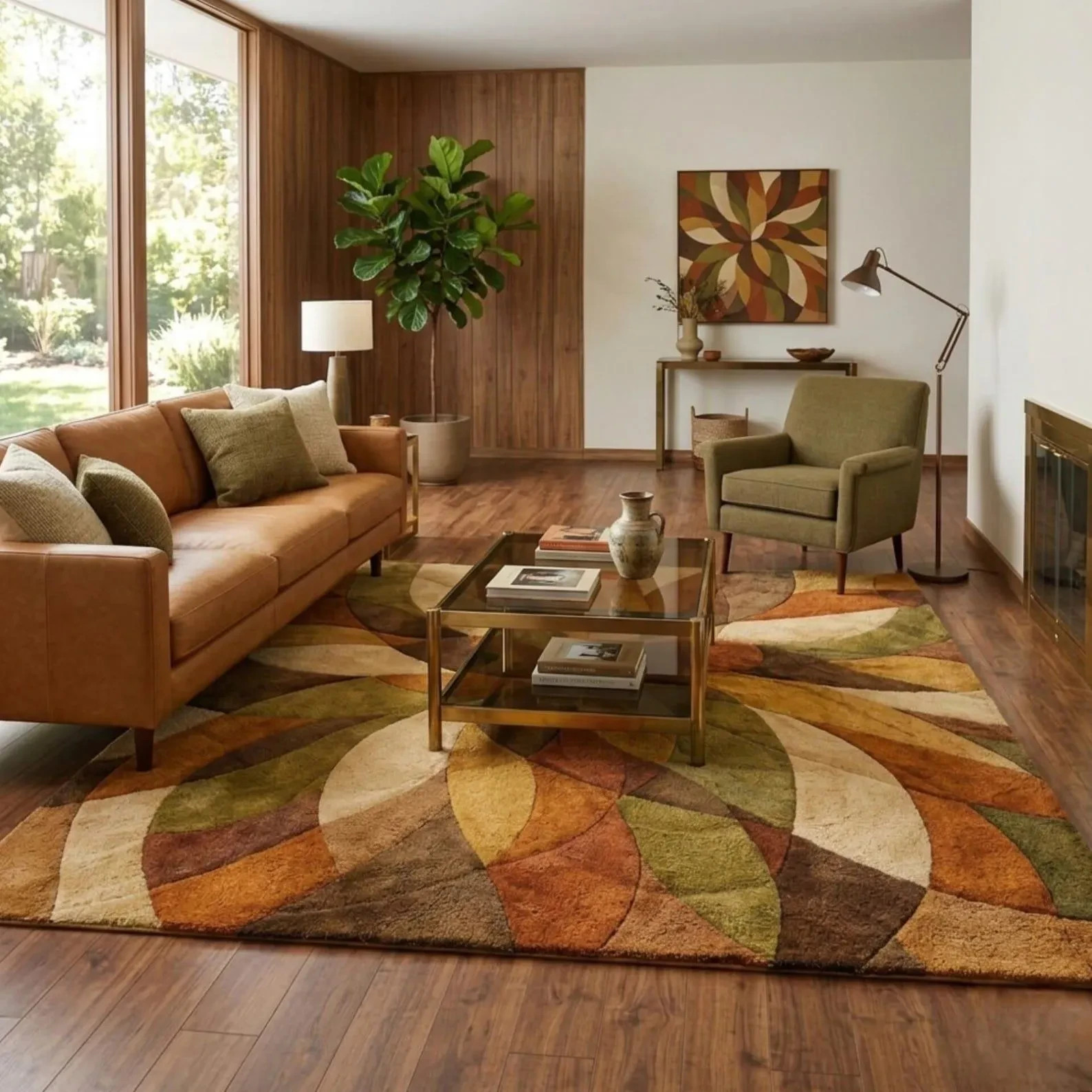 hand tufted multicolor Abstract Geometric Wool Rug, Modern Earth Tone Area Rug,