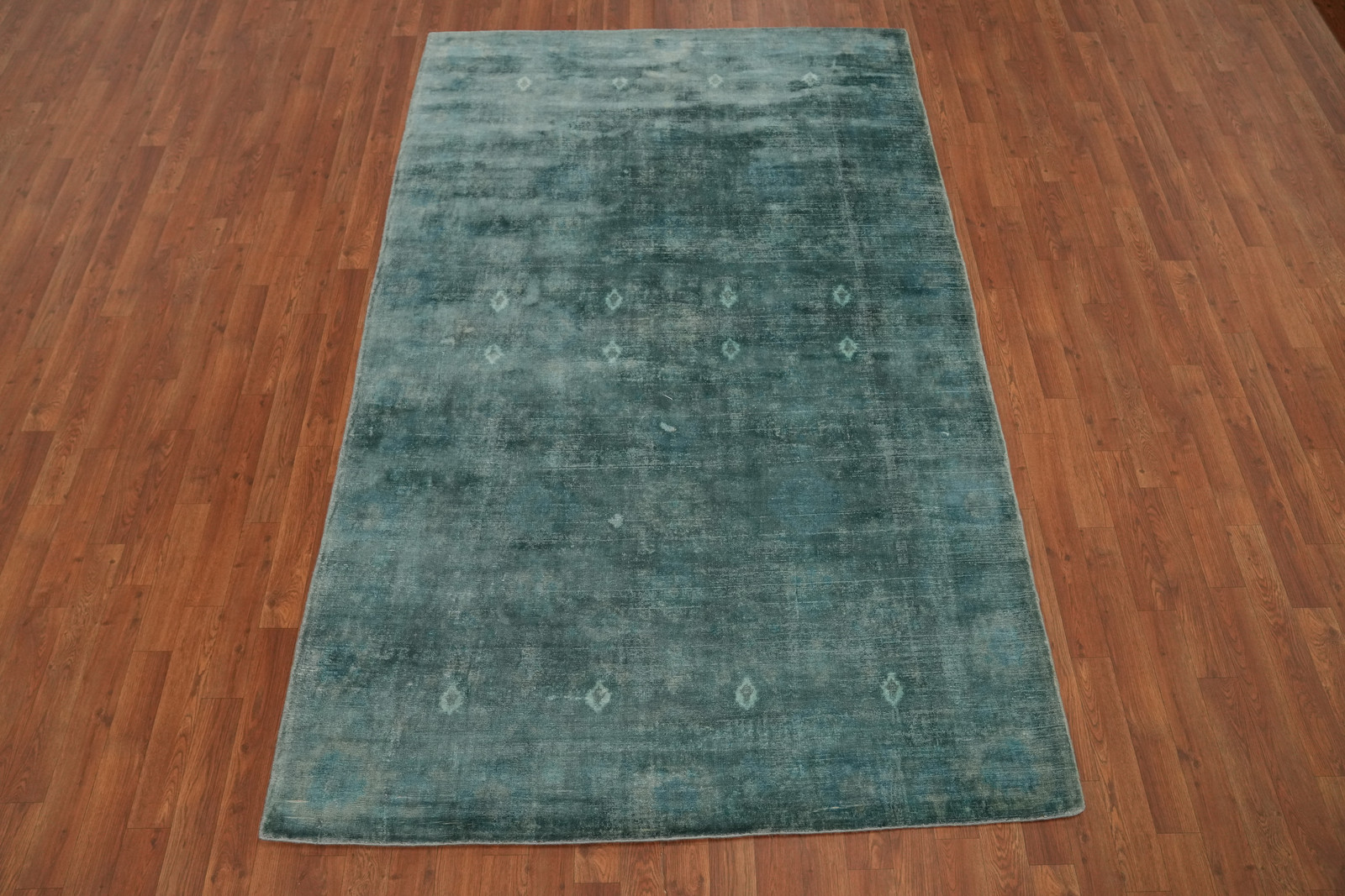 Contemporary Green Teal Silk Carpet Modern Abstract Handmade Area Rug 5×8 Ft