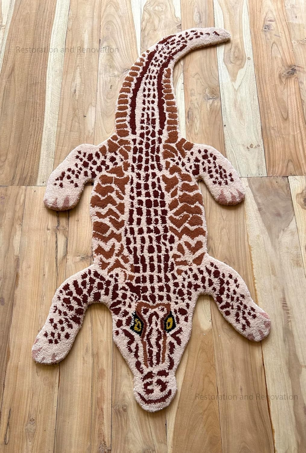 Crocodile Wool Area Rug – Handmade 100% Wool with Realistic Animal Print Design