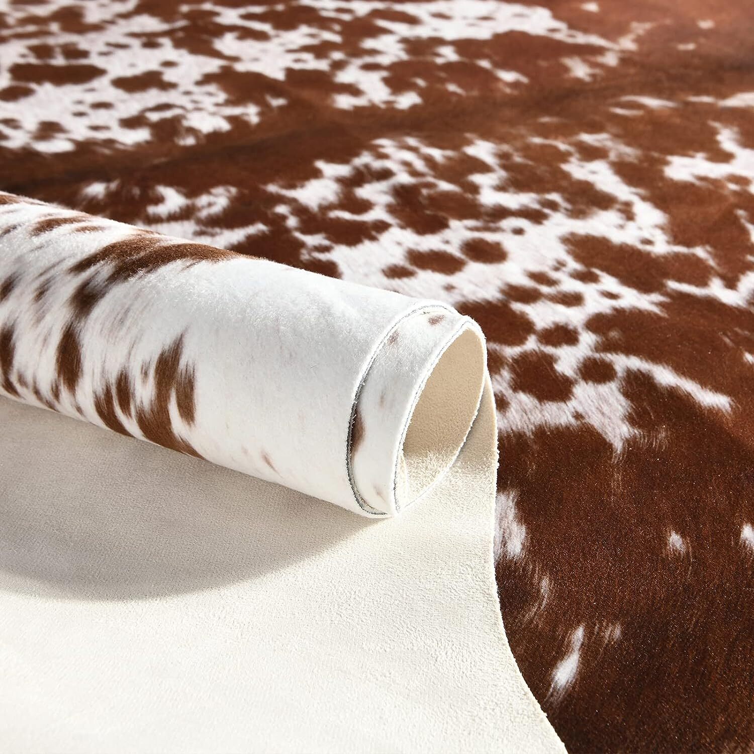 Faux Cowhide Rug Large Cow Print Rug 4.6 X 5.2 Feet Thickened Elastic Cowhide Ru