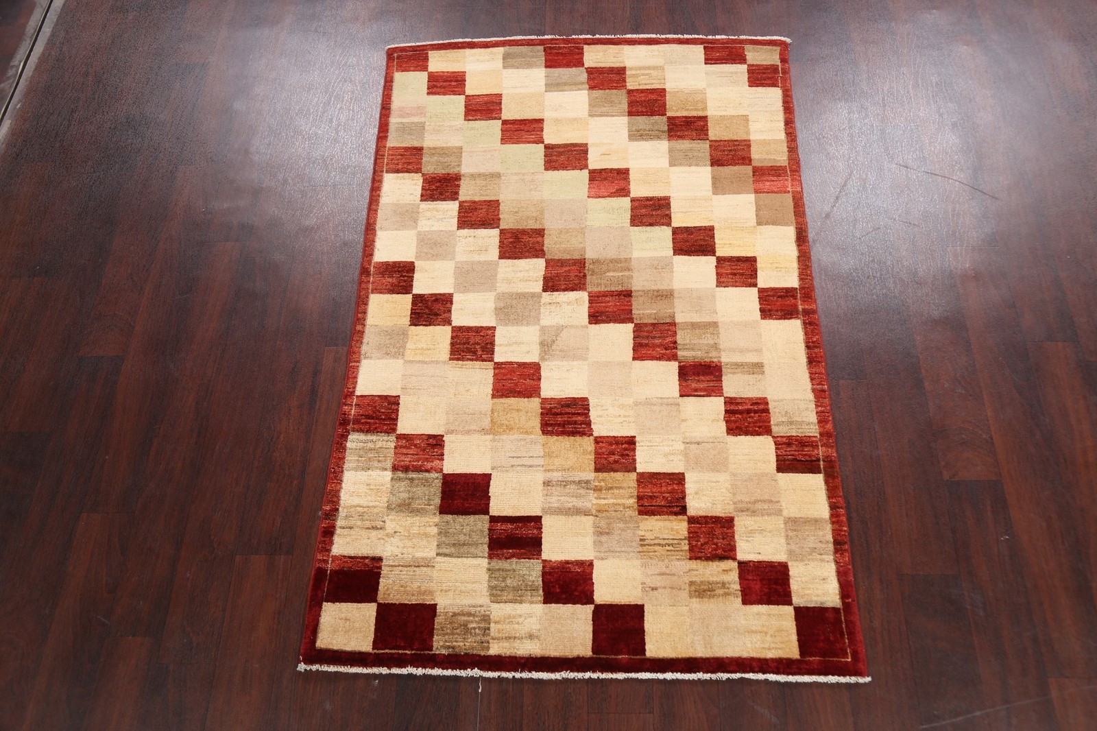 Checkered Pattern Area Rug 4×6 Hand-knotted Wool Modern Style for Any Room
