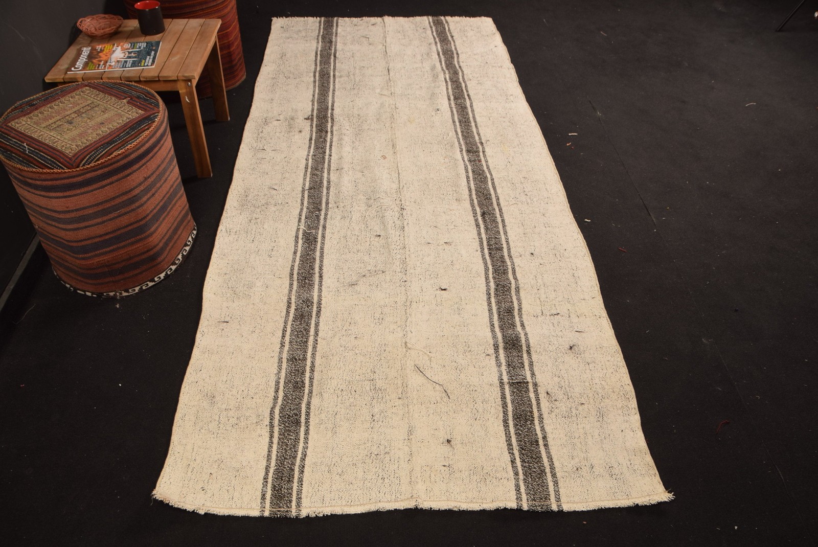 Turkish 3,7×8,7 ft Rug, Kilim Vintage Rug, White Oriental Rug Wool